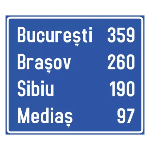 Confirmarea directiei de mers spre localitati mai importante si distantele pana la acestea