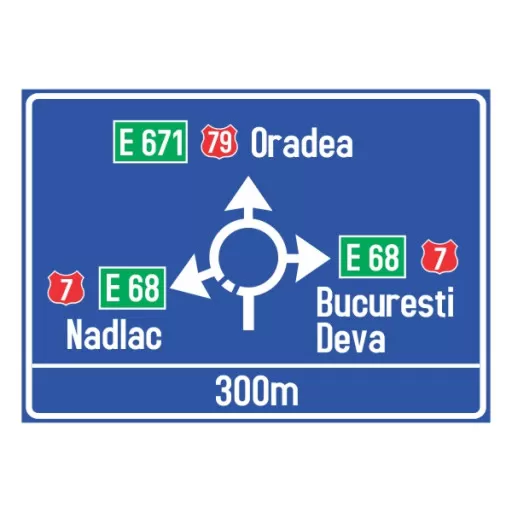 Presemnalizarea directiilor intr-o intersectie cu sens giratoriu